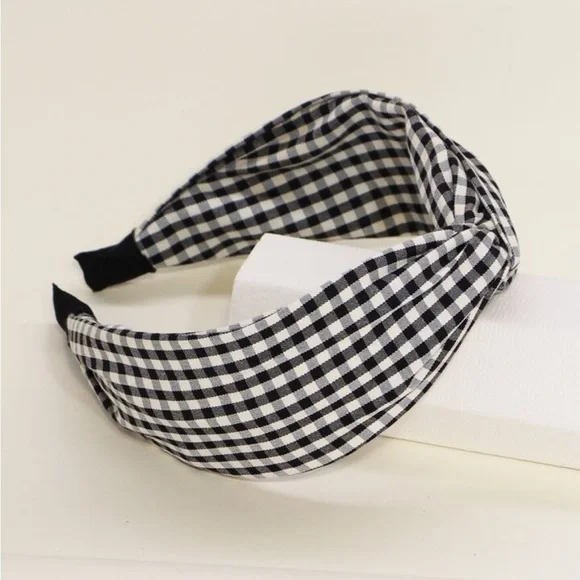 Gingham Print Twist Decor Top Knot Headband - Picture 2 of 3